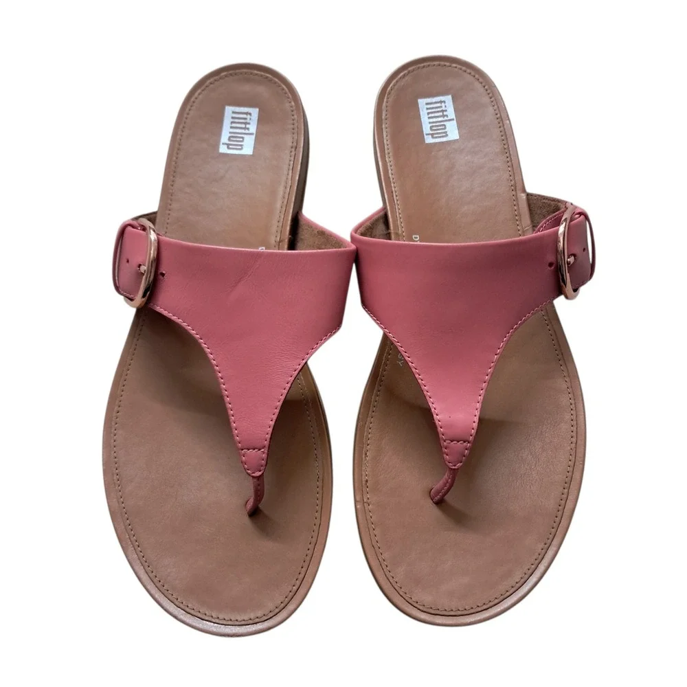 FitFlop Sandals Womens 10 Pink Gracie Buckle Leather Thong Summer Flats‎